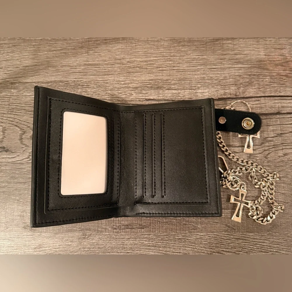 Goth Skull Cross Wallet w/ Chain Black Biker Emo Punk Zip Coin Bill Pocket